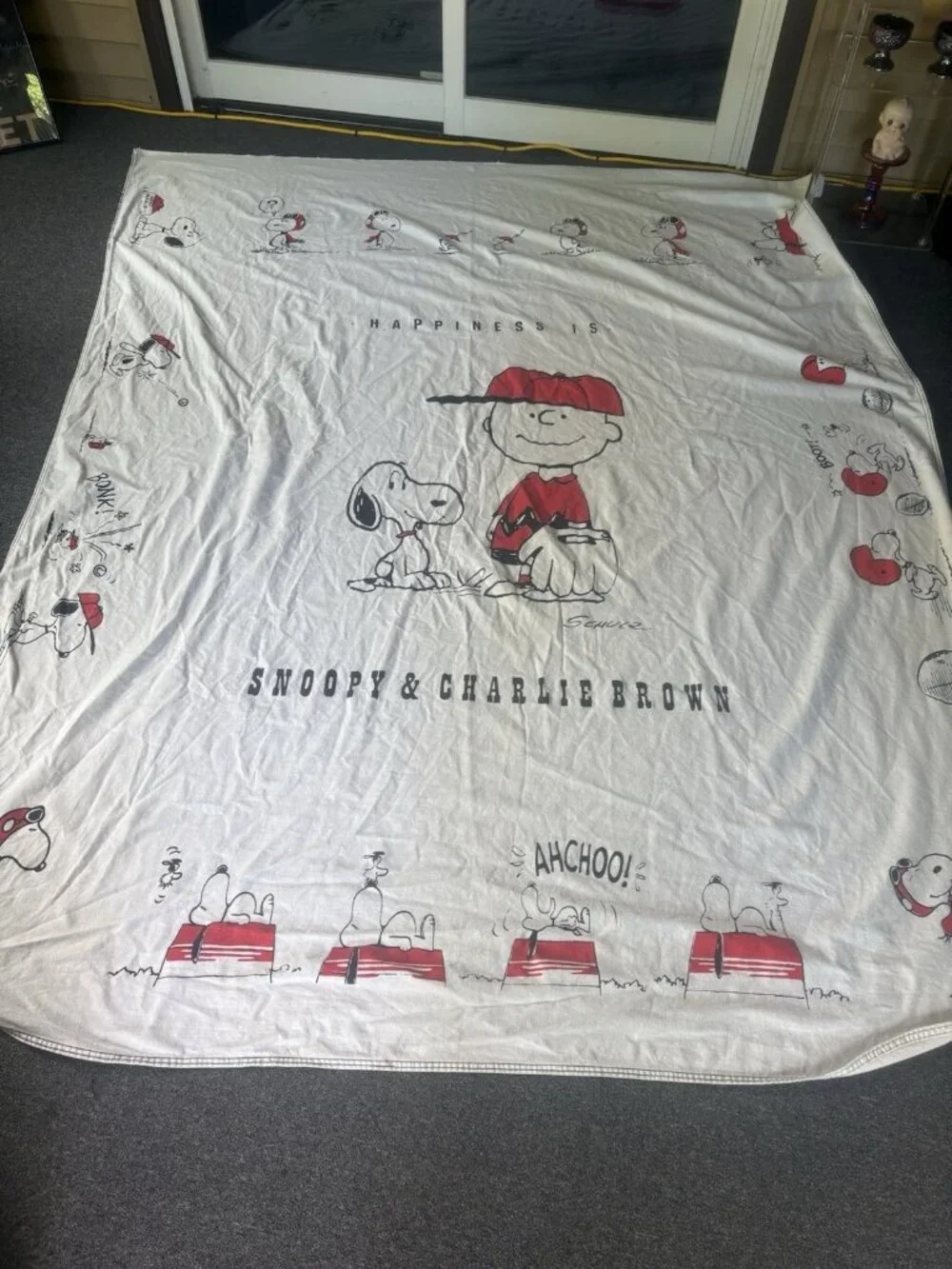 Vintage 70s/1970s SNOOPY & CHARLIE BROWN White Full Size Bedspread Blanket
